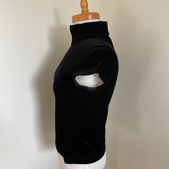 No Boundaries Stretch Velvet Short Sleeve Turtleneck Black 90s - Picture 2 of 8